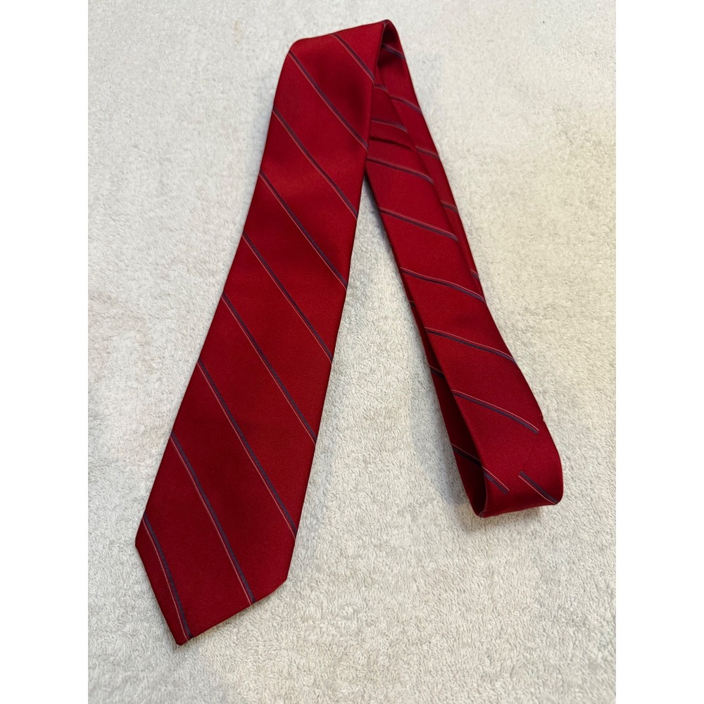 Etienne Aigner Mens Red Striped Silk Blend Necktie WPL 2555 Made in USA